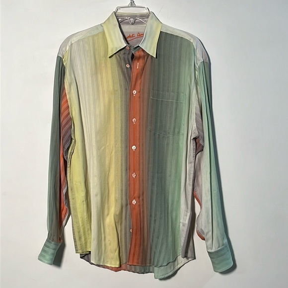 BUGATCHI UOMO Men's Bright Ombre Stripe L. SLV Cotton Office/Party Button Down M - Picture 1 of 16